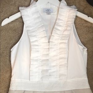 Loft Petite Dress White w/ Champagne Gold Skirt